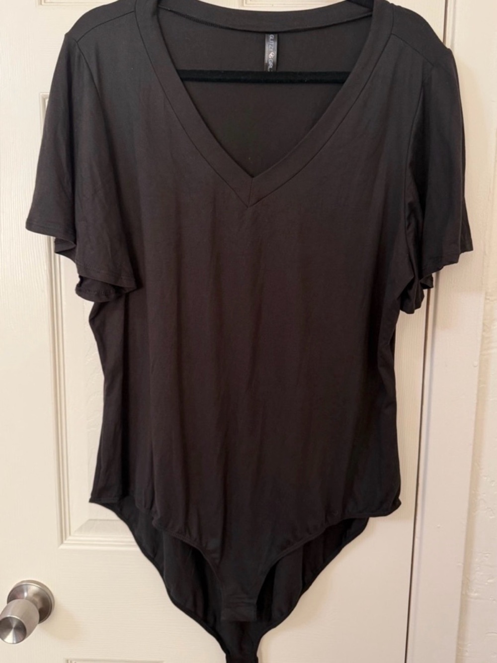 Glitzy Girlz Black V-Neck Short Sleeve Bodysuit